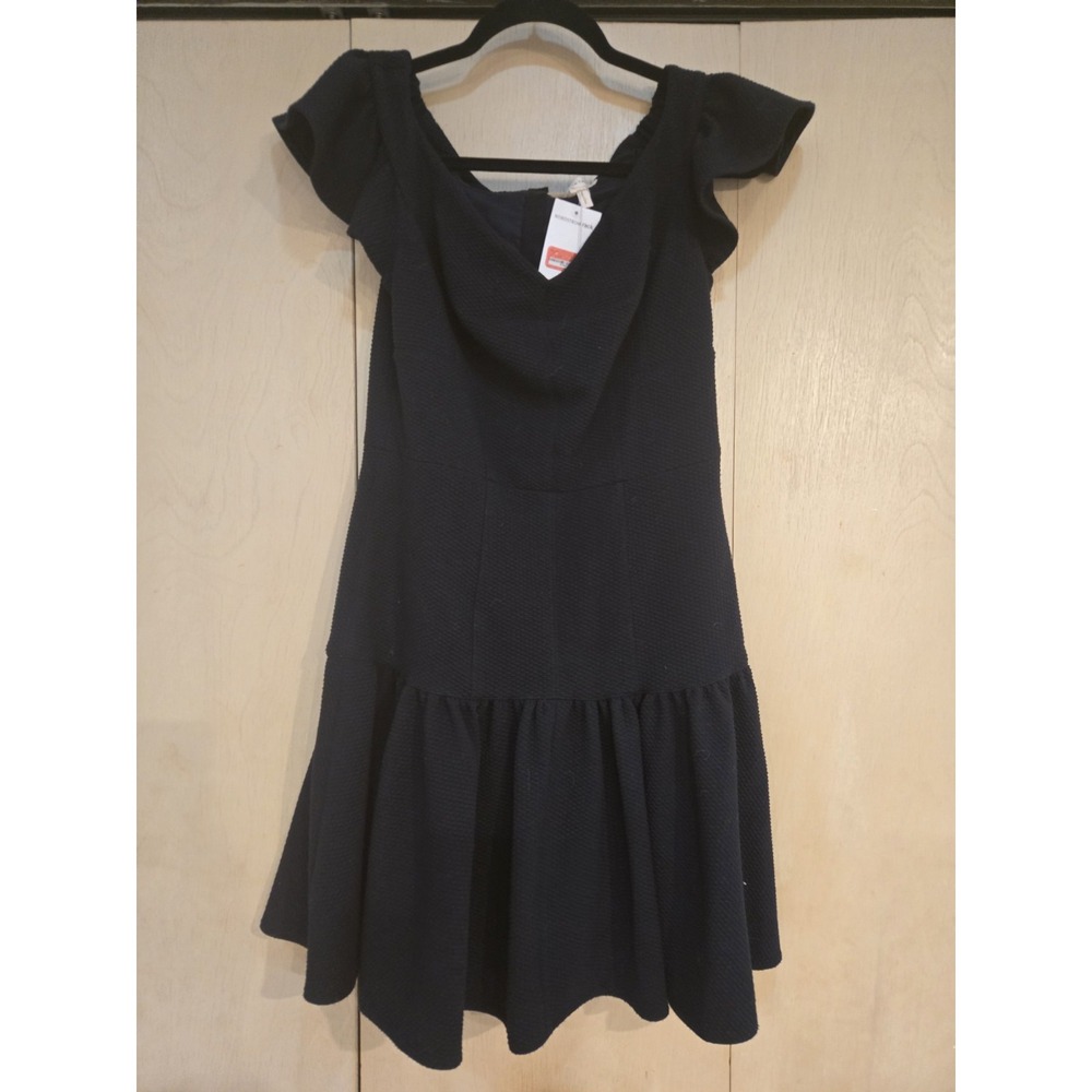 Rebecca Taylor Black Textured Ruffle Hem Dress Size 6 NWT $375